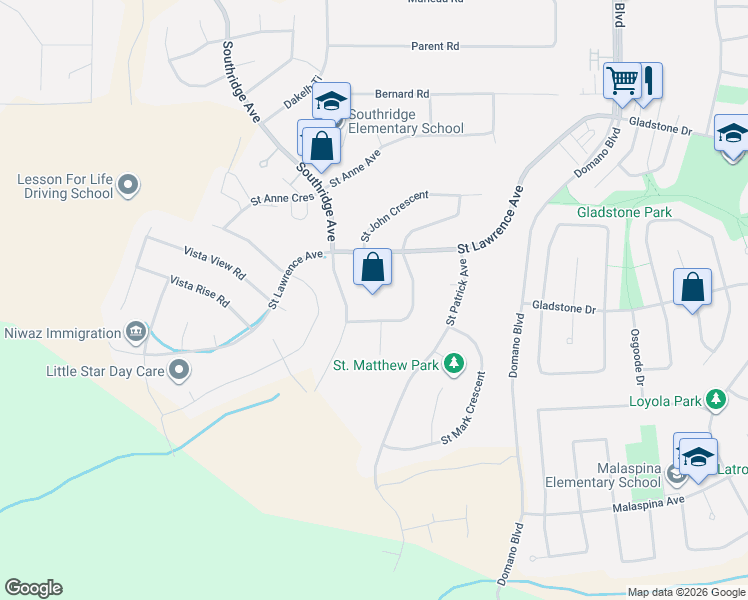 map of restaurants, bars, coffee shops, grocery stores, and more near 7567 Saint Kevin Place in Prince George