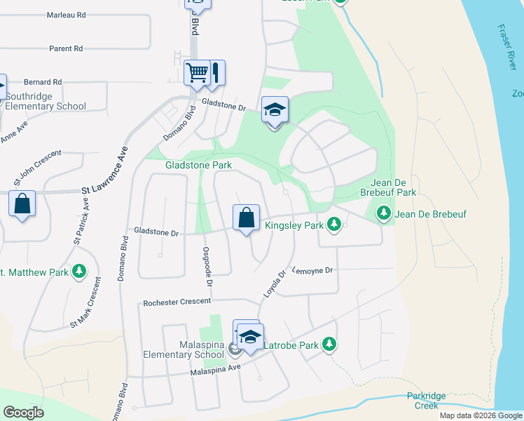 map of restaurants, bars, coffee shops, grocery stores, and more near 7623 Moncton Crescent in Prince George