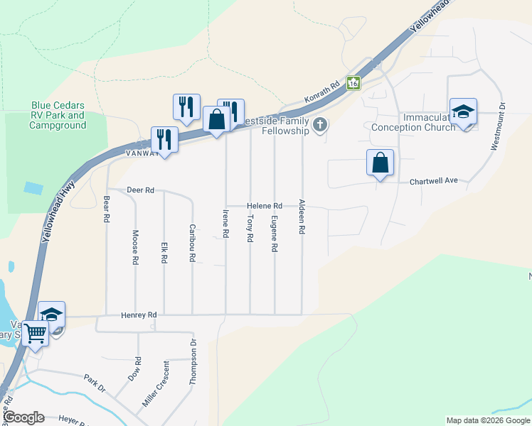 map of restaurants, bars, coffee shops, grocery stores, and more near 7115 Eugene Road in Prince George