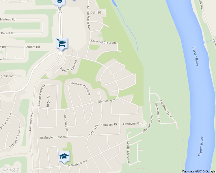 map of restaurants, bars, coffee shops, grocery stores, and more near 7143 Harvard Crescent in Prince George