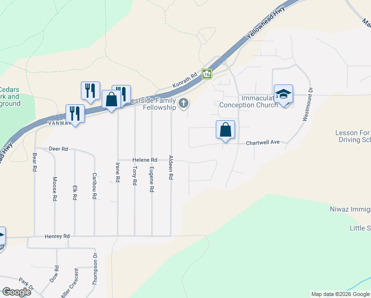 map of restaurants, bars, coffee shops, grocery stores, and more near 3713 Chartwell Avenue in Prince George