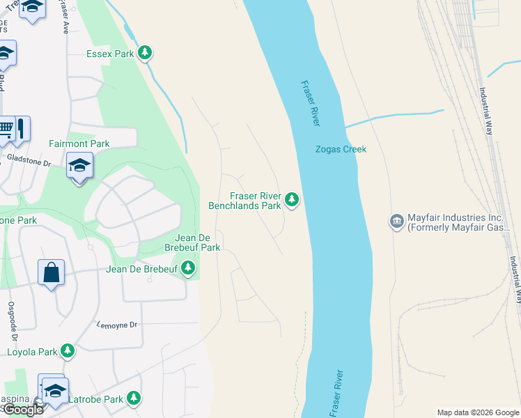 map of restaurants, bars, coffee shops, grocery stores, and more near 7300 Foxridge Avenue in Prince George