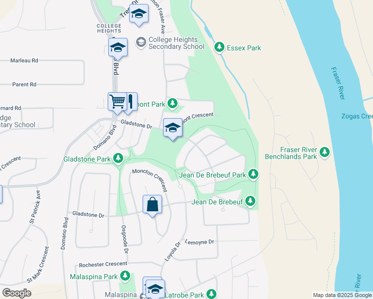 map of restaurants, bars, coffee shops, grocery stores, and more near 7059 Harvard Crescent in Prince George