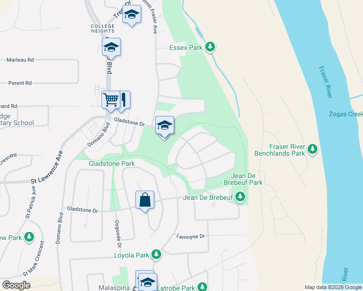 map of restaurants, bars, coffee shops, grocery stores, and more near 7049 Harvard Crescent in Prince George