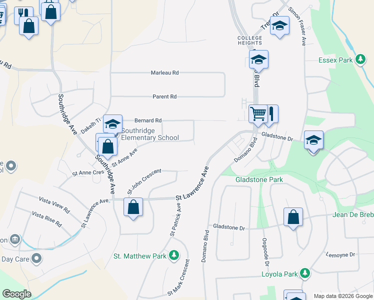 map of restaurants, bars, coffee shops, grocery stores, and more near 2687 Saint Anne Avenue in Prince George