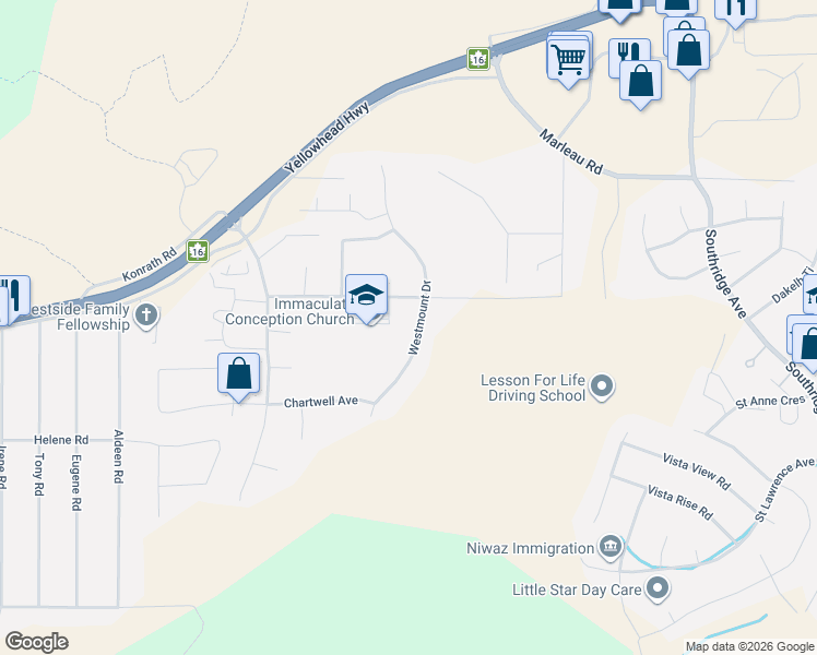 map of restaurants, bars, coffee shops, grocery stores, and more near 6879 Westmount Drive in Prince George