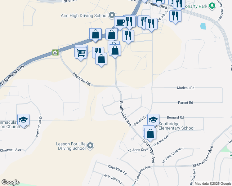 map of restaurants, bars, coffee shops, grocery stores, and more near 6908 Saint Frances Place in Prince George