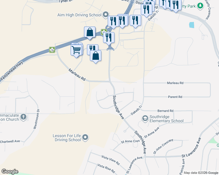 map of restaurants, bars, coffee shops, grocery stores, and more near 6908 Saint Frances Place in Prince George