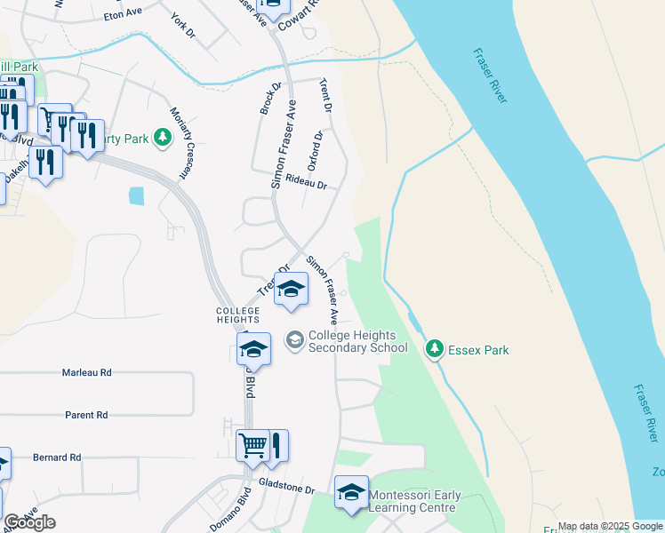 map of restaurants, bars, coffee shops, grocery stores, and more near 6179 Acadia Place in Prince George