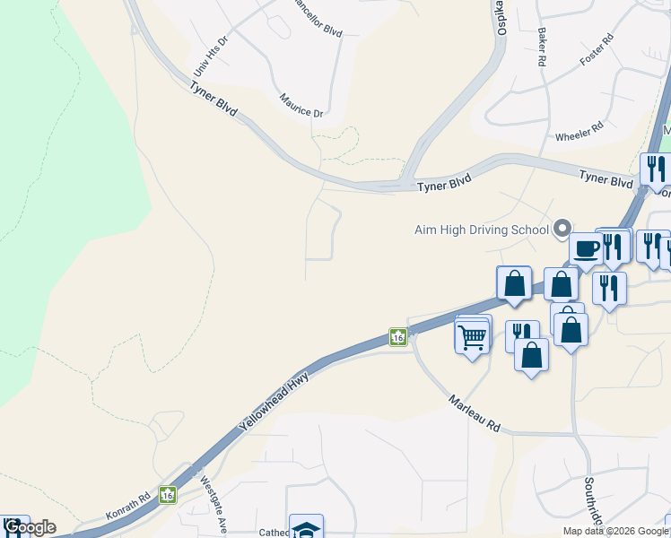 map of restaurants, bars, coffee shops, grocery stores, and more near 3731 Parkview Crescent in Prince George