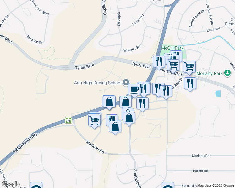 map of restaurants, bars, coffee shops, grocery stores, and more near 1134 Monarch Court in CPG