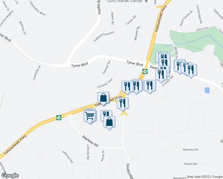 map of restaurants, bars, coffee shops, grocery stores, and more near 1134 Monarch Court in CPG