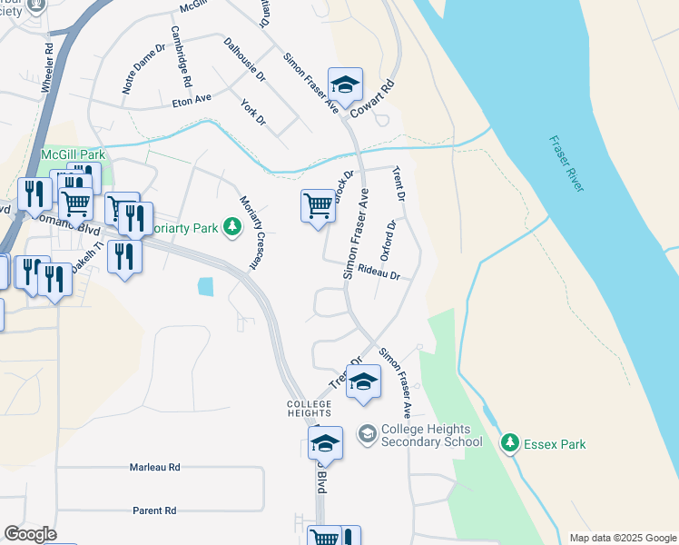 map of restaurants, bars, coffee shops, grocery stores, and more near 5923 Brock Drive in Prince George