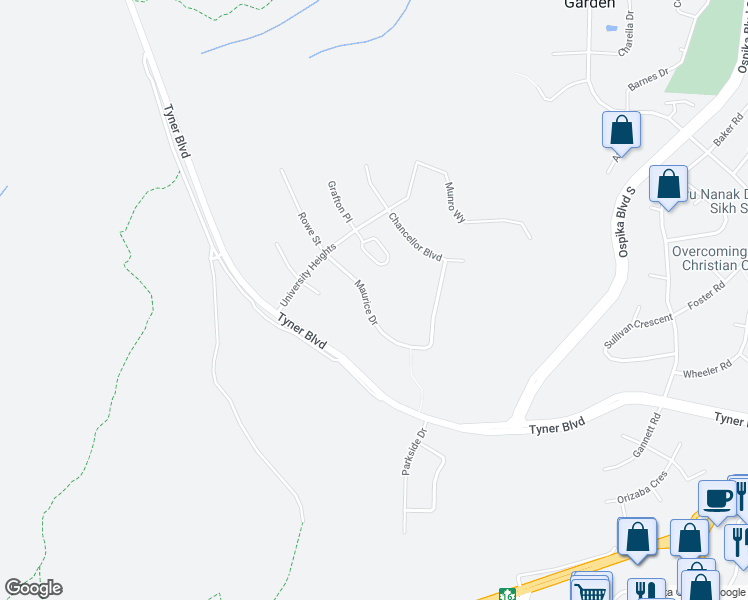 map of restaurants, bars, coffee shops, grocery stores, and more near 2816 Maurice Drive in Prince George