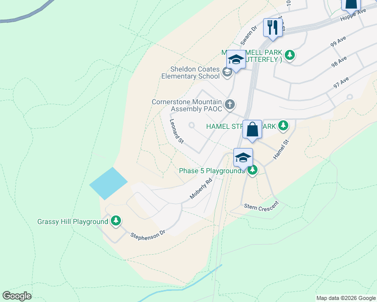 map of restaurants, bars, coffee shops, grocery stores, and more near 11366 Leonard Street in Grande Cache