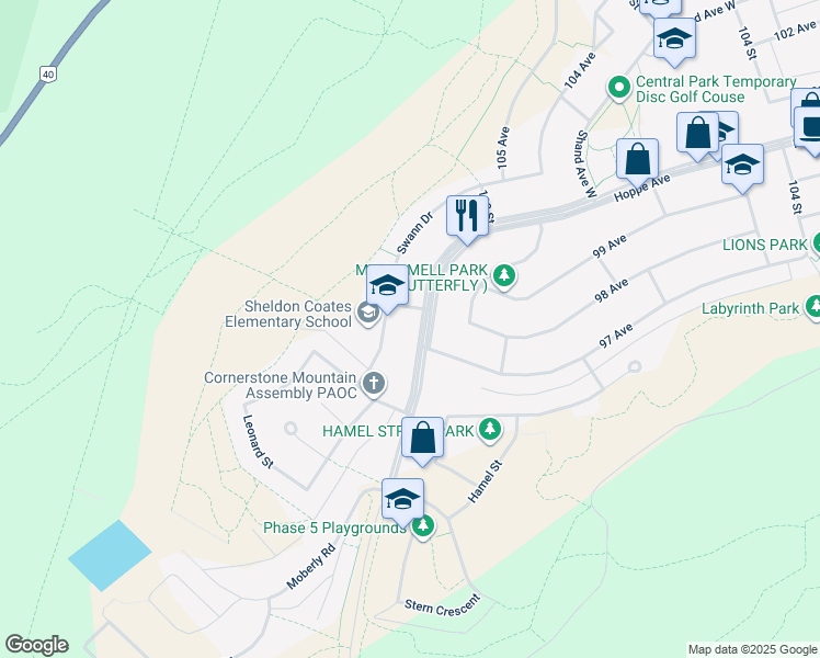 map of restaurants, bars, coffee shops, grocery stores, and more near 11114 Hoppe Avenue in Grande Cache
