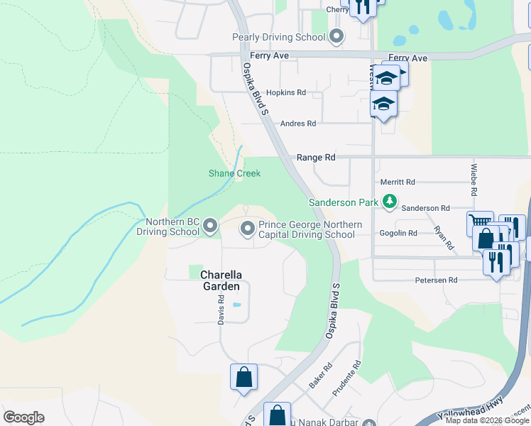 map of restaurants, bars, coffee shops, grocery stores, and more near 3960 Barnes Drive in CPG