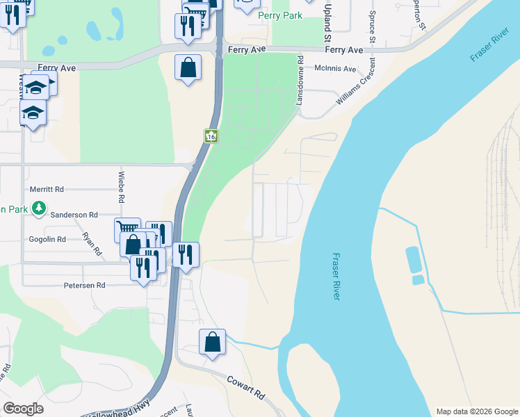 map of restaurants, bars, coffee shops, grocery stores, and more near 3730 Lansdowne Road in Prince George