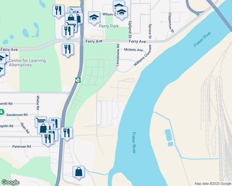 map of restaurants, bars, coffee shops, grocery stores, and more near 3565 Pierreroy Road in Prince George
