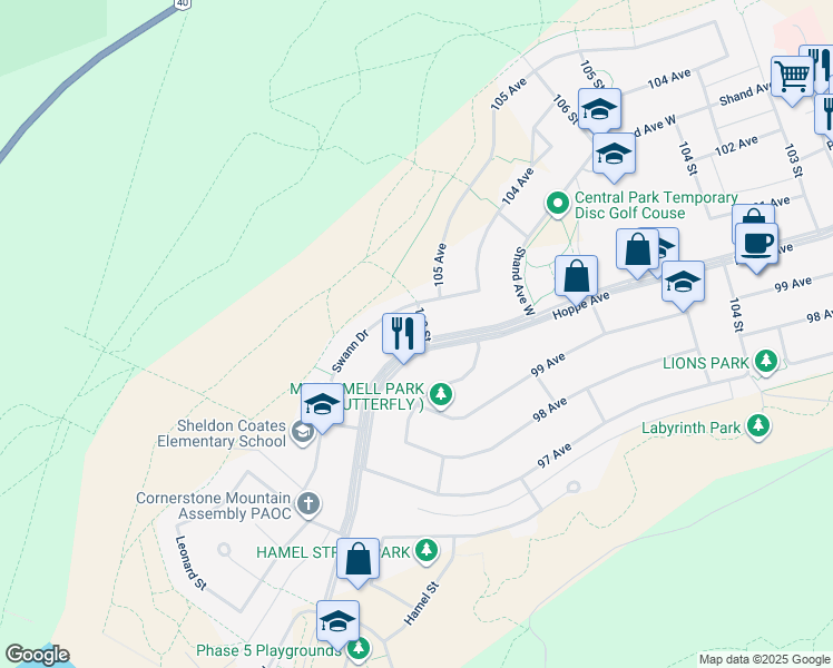 map of restaurants, bars, coffee shops, grocery stores, and more near 11006 Hoppe Avenue in Grande Cache