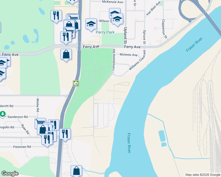 map of restaurants, bars, coffee shops, grocery stores, and more near 3505 Pierreroy Road in Prince George