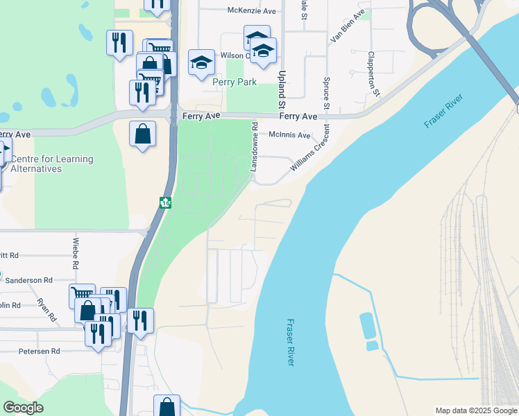 map of restaurants, bars, coffee shops, grocery stores, and more near 3480 Pierreroy Road in Prince George