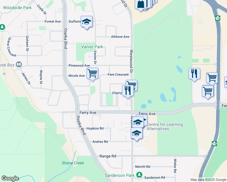 map of restaurants, bars, coffee shops, grocery stores, and more near 272 Cherry Avenue in Prince George