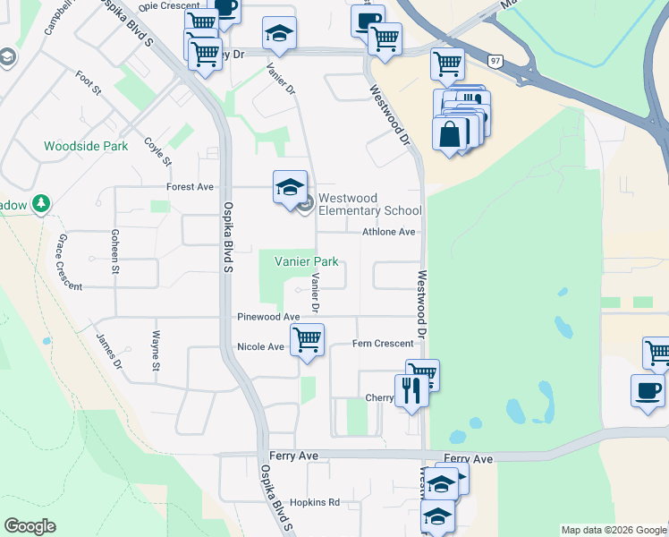 map of restaurants, bars, coffee shops, grocery stores, and more near 2719 Michener Crescent in Prince George