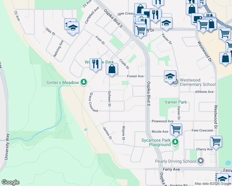 map of restaurants, bars, coffee shops, grocery stores, and more near 3773 Goheen Place in Prince George