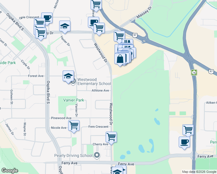map of restaurants, bars, coffee shops, grocery stores, and more near 2808 Willingdon Street in Prince George