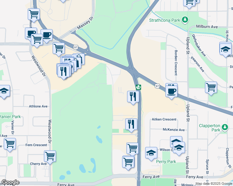 map of restaurants, bars, coffee shops, grocery stores, and more near 2700 Recplace Drive in Prince George