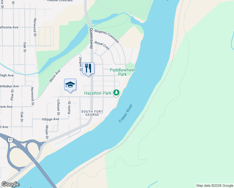 map of restaurants, bars, coffee shops, grocery stores, and more near 2592 Hazelton Street in Prince George