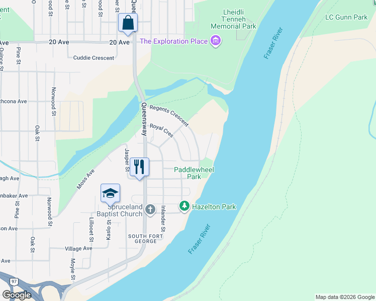 map of restaurants, bars, coffee shops, grocery stores, and more near 2370 Royal Crescent in Prince George