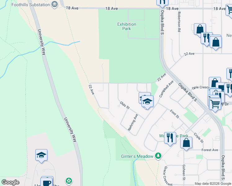 map of restaurants, bars, coffee shops, grocery stores, and more near 2327 Olds Street in Prince George