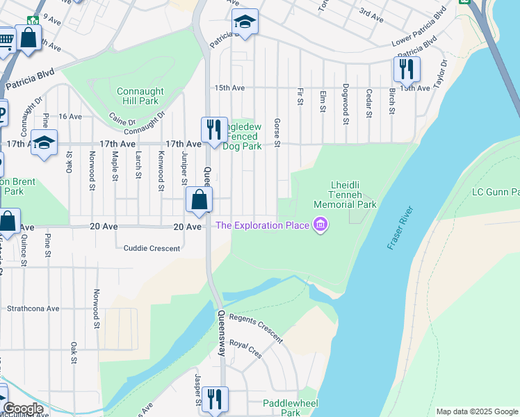 map of restaurants, bars, coffee shops, grocery stores, and more near 1920 Hemlock Street in Prince George