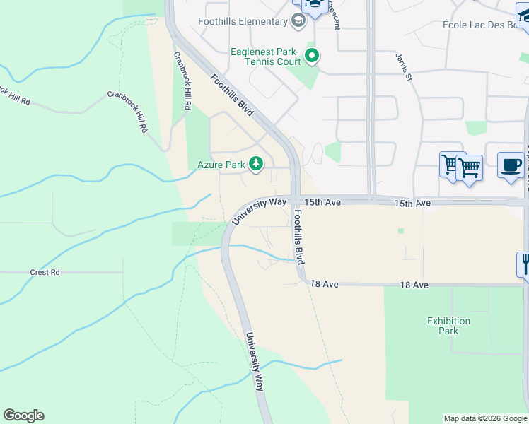 map of restaurants, bars, coffee shops, grocery stores, and more near 4444 Glen Shee Road in Prince George