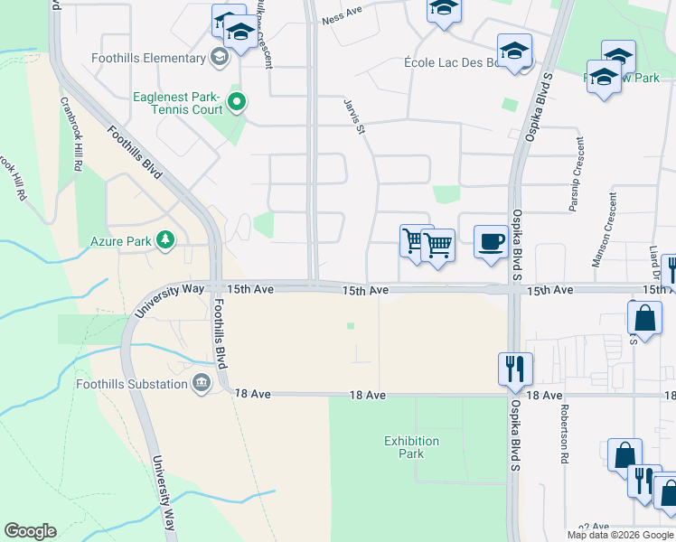 map of restaurants, bars, coffee shops, grocery stores, and more near 4288 15th Avenue in Prince George