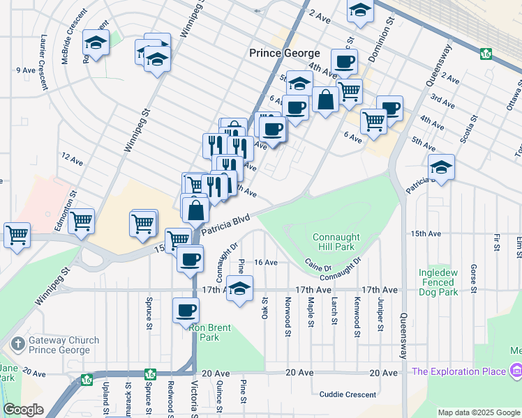 map of restaurants, bars, coffee shops, grocery stores, and more near 1404 Patricia Boulevard in CPG