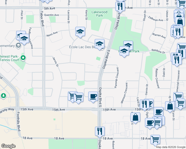 map of restaurants, bars, coffee shops, grocery stores, and more near 1113 Cluculz Avenue in Prince George