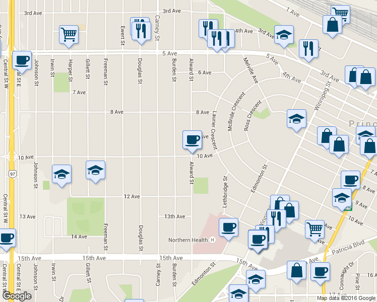 map of restaurants, bars, coffee shops, grocery stores, and more near 977 Alward Street in CPG