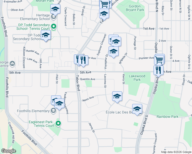 map of restaurants, bars, coffee shops, grocery stores, and more near 4234 Quentin Avenue in Prince George