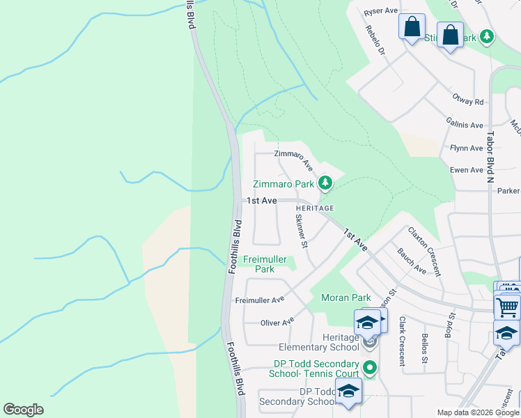 map of restaurants, bars, coffee shops, grocery stores, and more near 192 Thacker Crescent in Prince George
