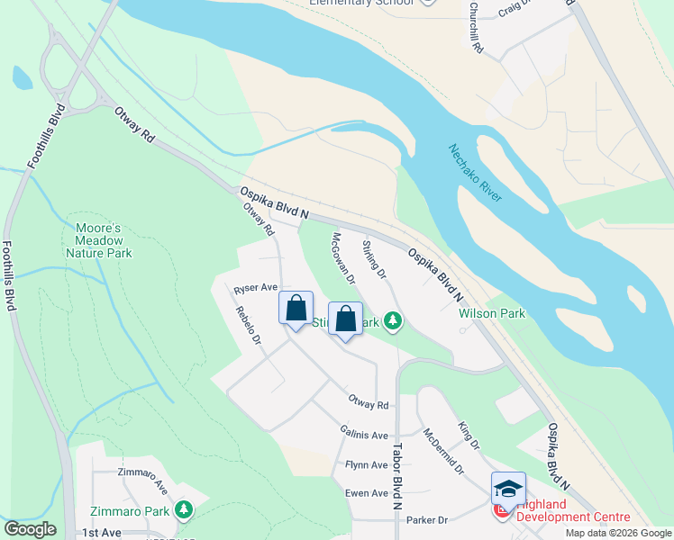map of restaurants, bars, coffee shops, grocery stores, and more near 1175 McGowan Drive in Prince George