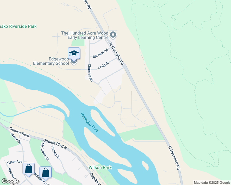 map of restaurants, bars, coffee shops, grocery stores, and more near 2129 Gregory Place in Prince George