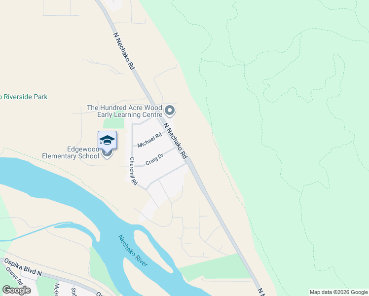 map of restaurants, bars, coffee shops, grocery stores, and more near 2400 North Nechako Road in Prince George