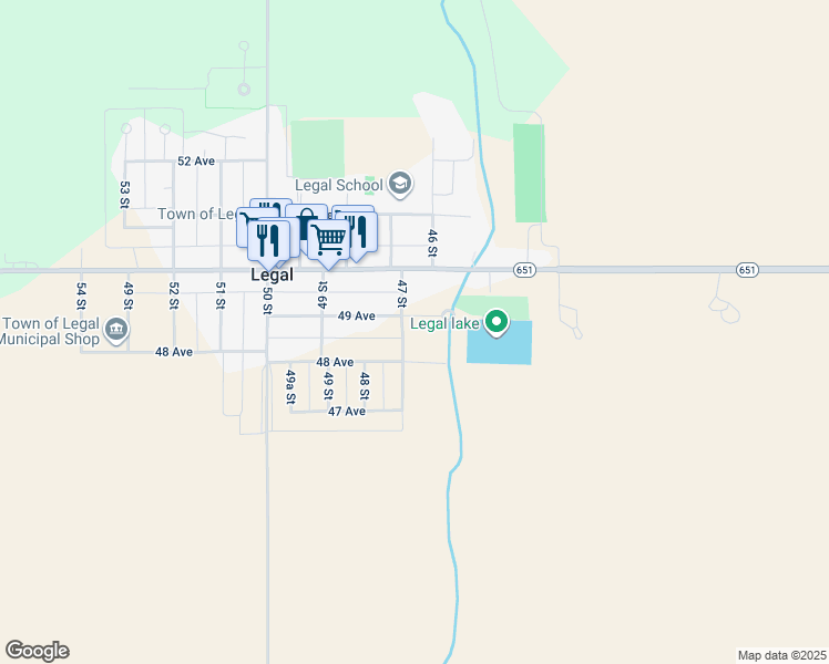 map of restaurants, bars, coffee shops, grocery stores, and more near 4811 47 Street in Legal