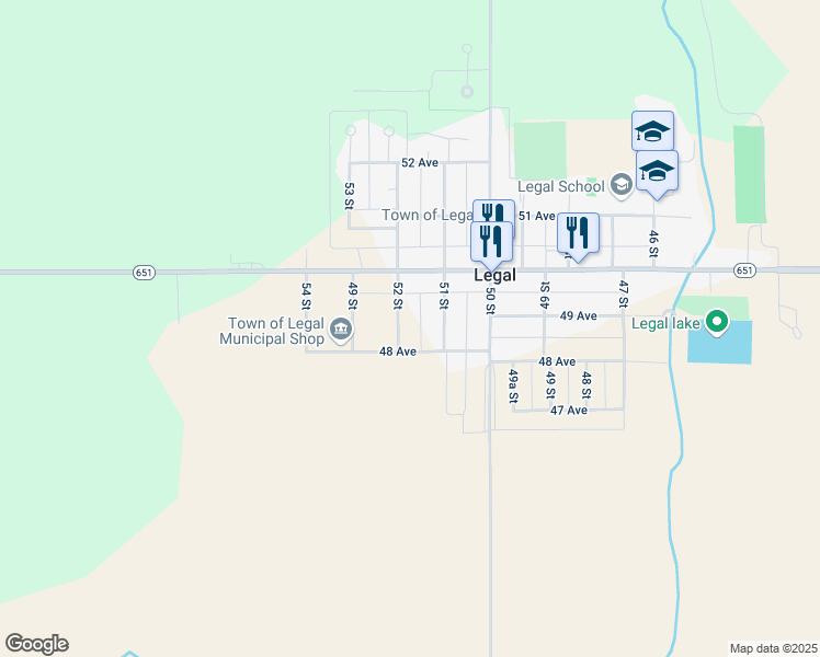 map of restaurants, bars, coffee shops, grocery stores, and more near 4811 52 Street in Legal