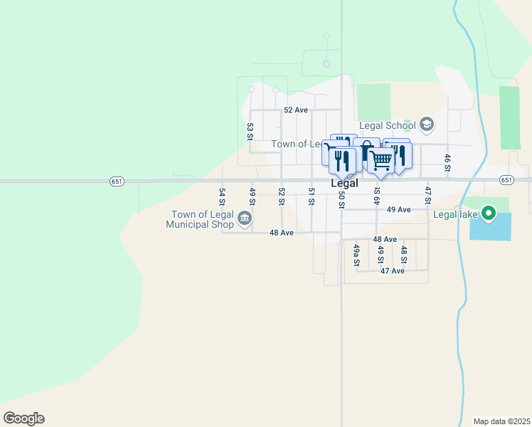 map of restaurants, bars, coffee shops, grocery stores, and more near 4811 52 Street in Legal