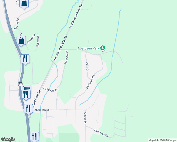 map of restaurants, bars, coffee shops, grocery stores, and more near 2632 Links Drive in Prince George