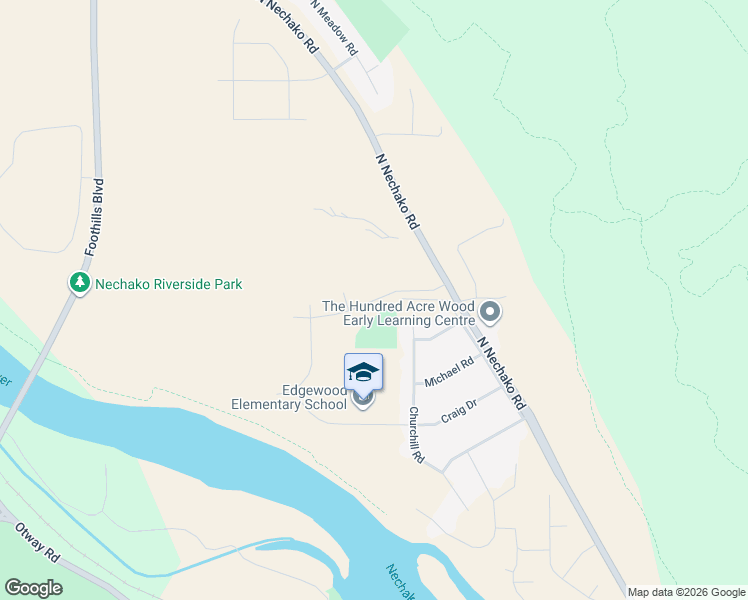 map of restaurants, bars, coffee shops, grocery stores, and more near Pebble Creek Boulevard in Prince George